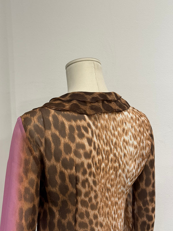 2002 Cavalli leopard print ruffled blouse