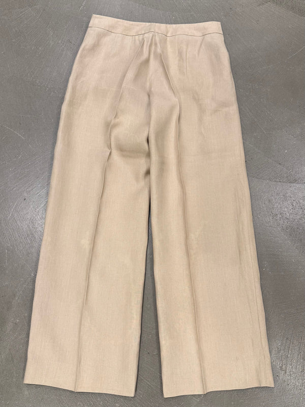 Giorgio Armani beige linen wide leg tailored trousers
