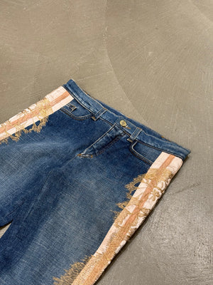 2004 Roberto Cavalli flared denim jeans with ornate side detailing