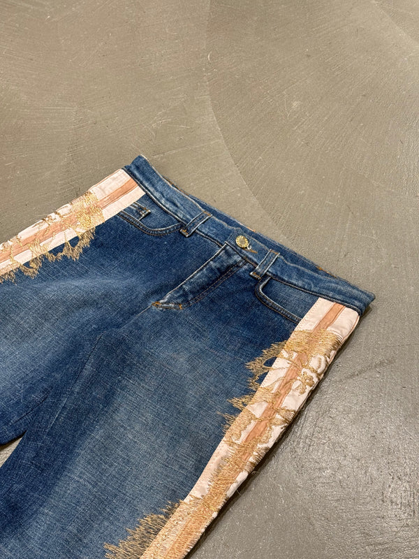 2004 Roberto Cavalli flared denim jeans with ornate side detailing