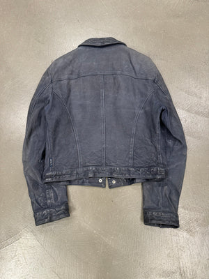 2000s Armani cropped wrinkled distressed leather jacket