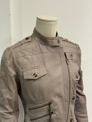 2000s Cavalli asymmetric military leather jacket
