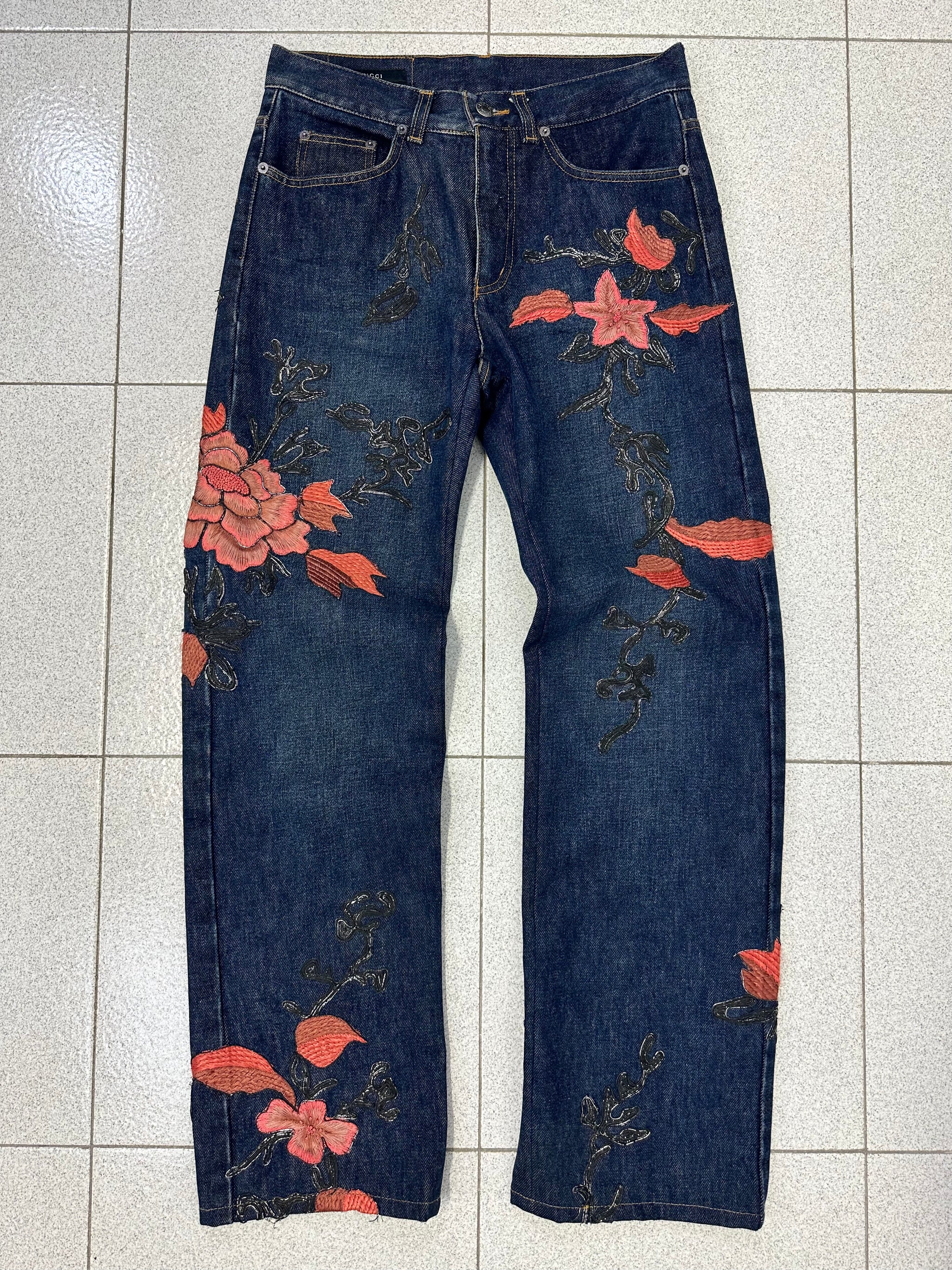 AW1999 Gucci by Tom Ford floral embroidered denim – elevated archives