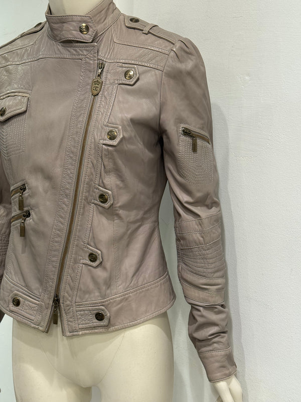 2000s Cavalli asymmetric military leather jacket