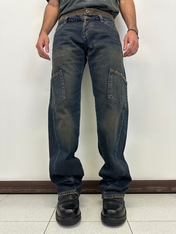 AW2003 D&G double waisted asymmetrical pockets jeans