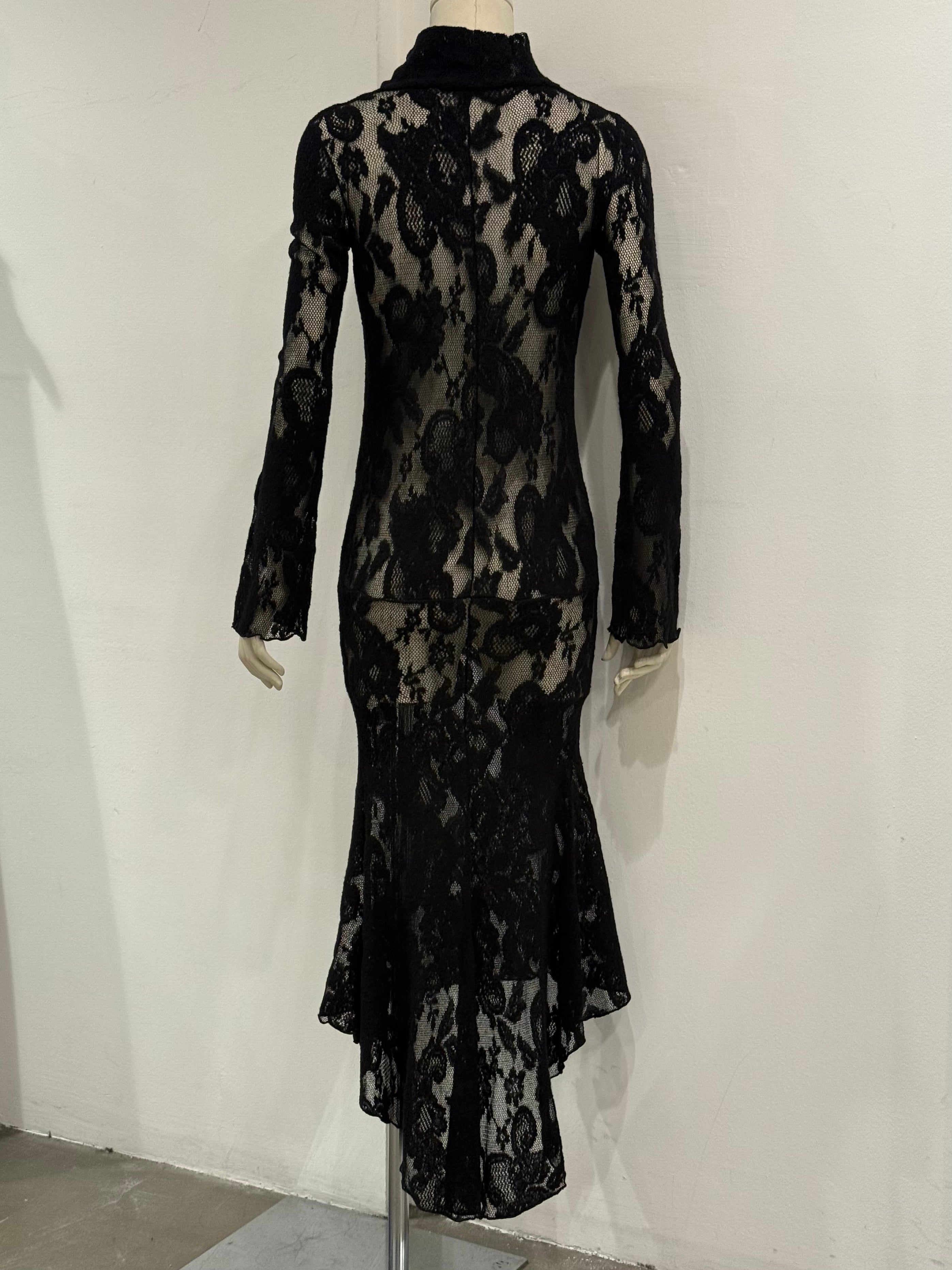 2000s Roberto Cavalli black lace mermaid dress