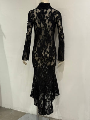 2000s Roberto Cavalli black lace mermaid dress