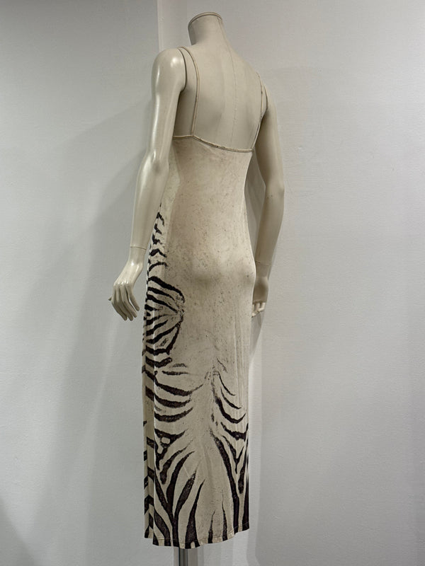 1999 Roberto Cavalli runway zebra print maxi dress