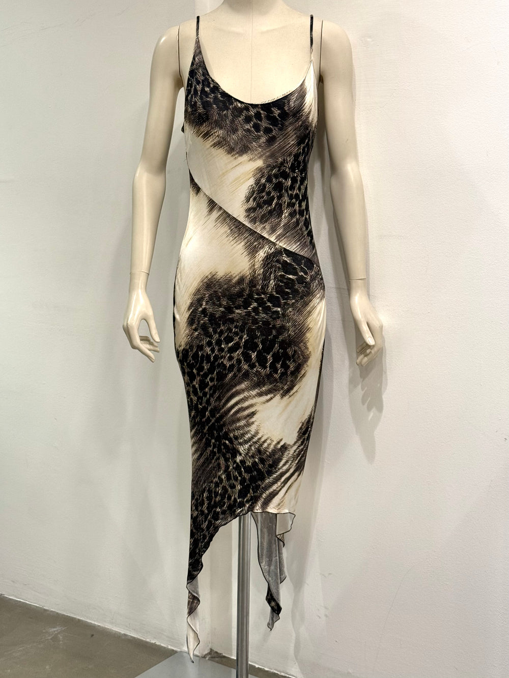 2000s Cavalli asymmetrical hem leopard print dress
