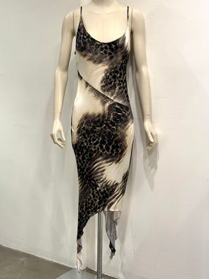 2000s Cavalli asymmetrical hem leopard print dress