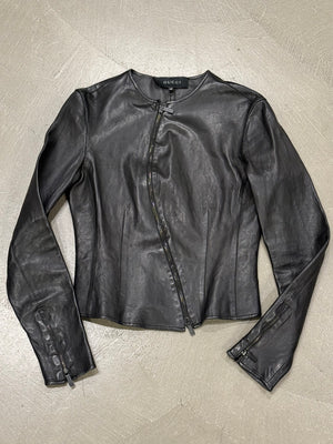 1999 Gucci by Tom Ford spiral zip leather jacket
