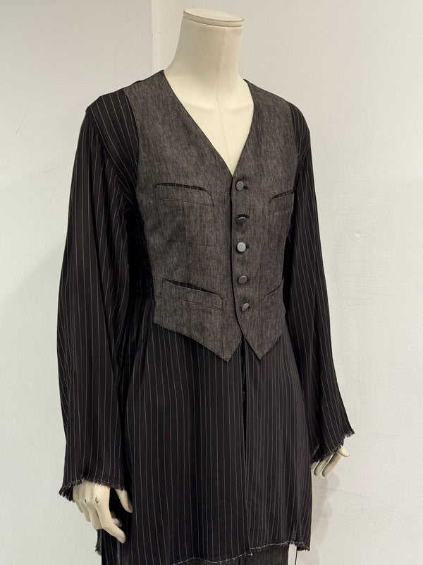 1990s Jean Paul Gaultier deconstructed pinstripe top skirt set