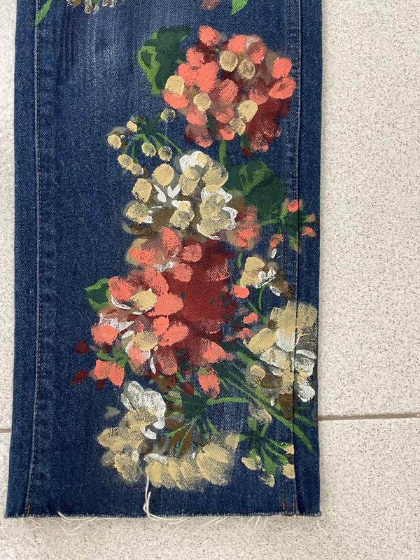 2016 Gucci Floral hand Painted Jeans