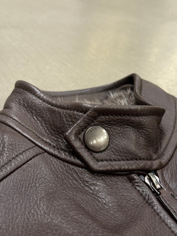2000s Gucci by Tom Ford fur lining leather bomber jacket