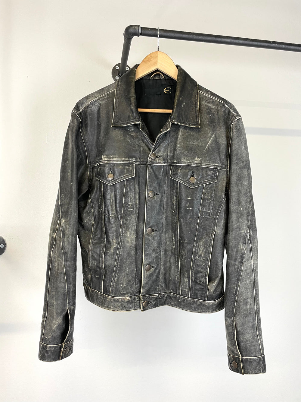 2000s Roberto Cavalli washed faded leather jacket