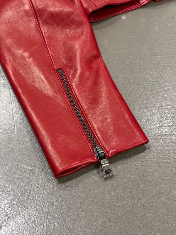 2000s Prada red biker leather jacket