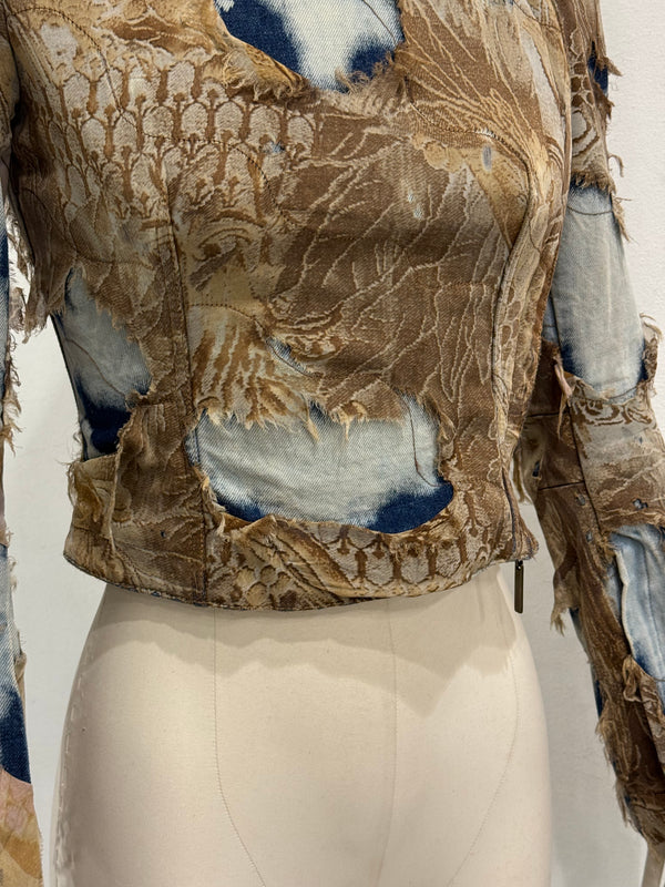 A/W2001 Roberto Cavalli “phoenix” double layer destroyed runway denim jacket