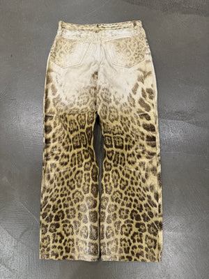 2000s Roberto Cavalli Leopard faded denim