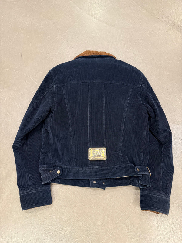 2000s Dolce & Gabbana shearling collar navy corduroy jacket