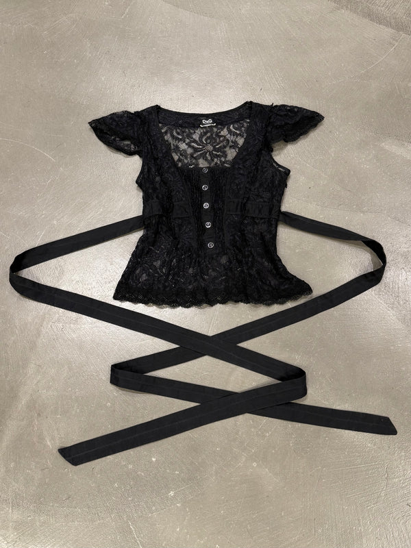 2000s Dolce & Gabbana lace tie-waist floral corseted blouse