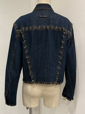 2000s Jean Paul Gaultier pierced patchwork denim jacket