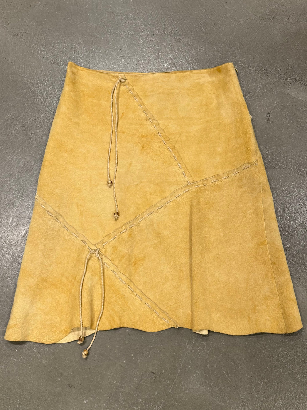 S/S2002 Dolce & Gabbana patchwork asymmetrical suede leather skirt