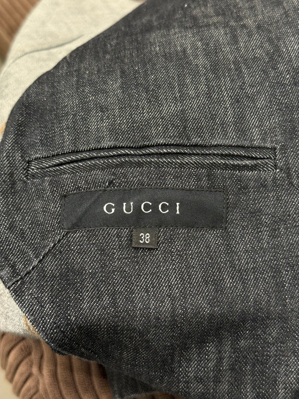 2002 Gucci by Tom Ford raw denim blazer jacket