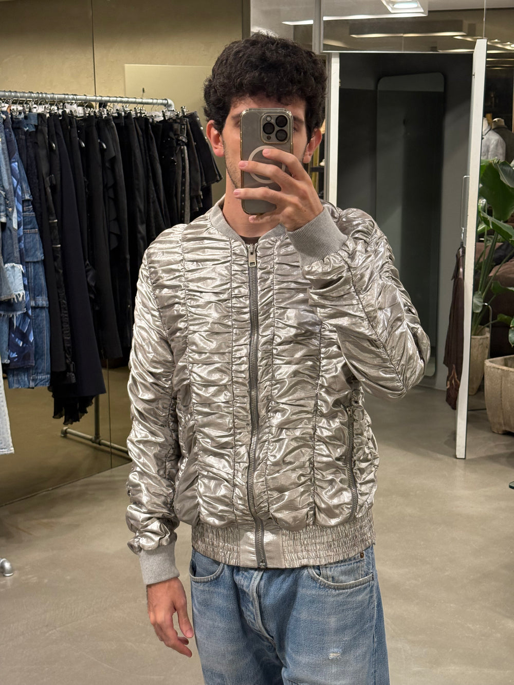 S/S2007 Dior Homme by Hedi Slimane runway silver metallic bomber jacket