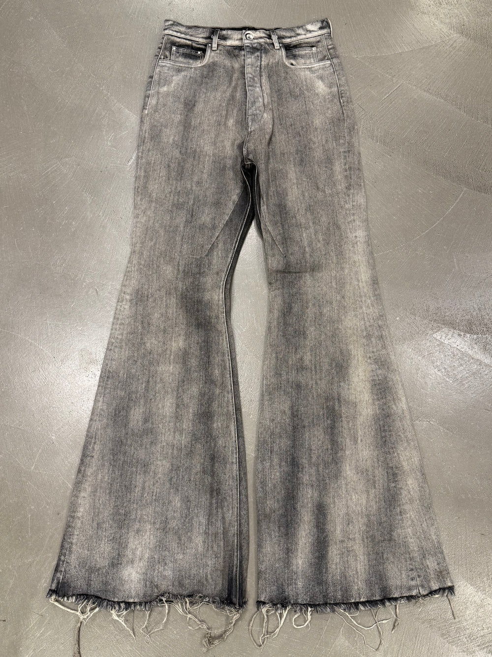 Rick Owens distressed faded bolans bootcut