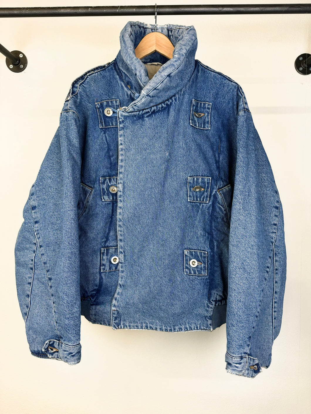 1980s Katharine Hamnett padded denim double breasted bomber