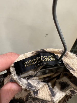 2001 Roberto Cavalli Leopard printed silk draped dress