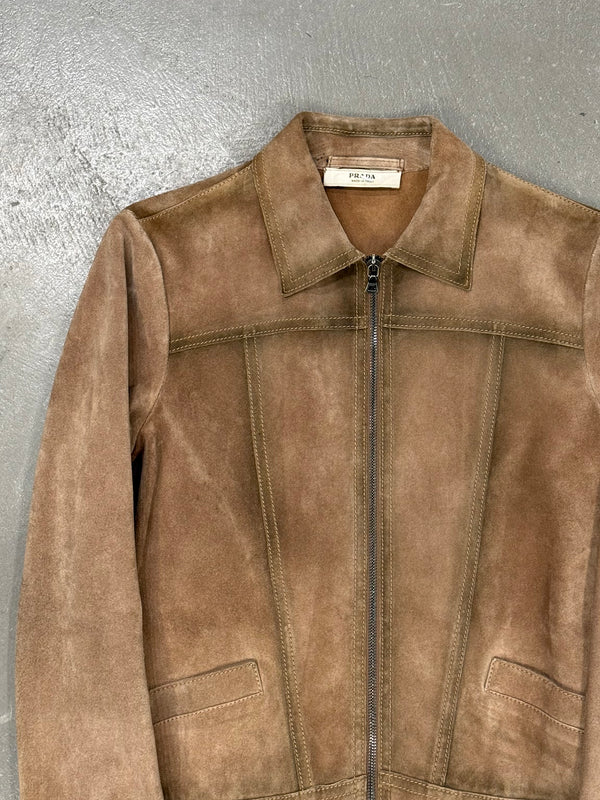2000s Prada paneled western suede leather jacket