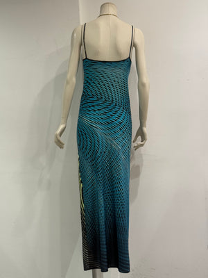 S/S2001 Roberto Cavalli Psychedelic print chain evening dress