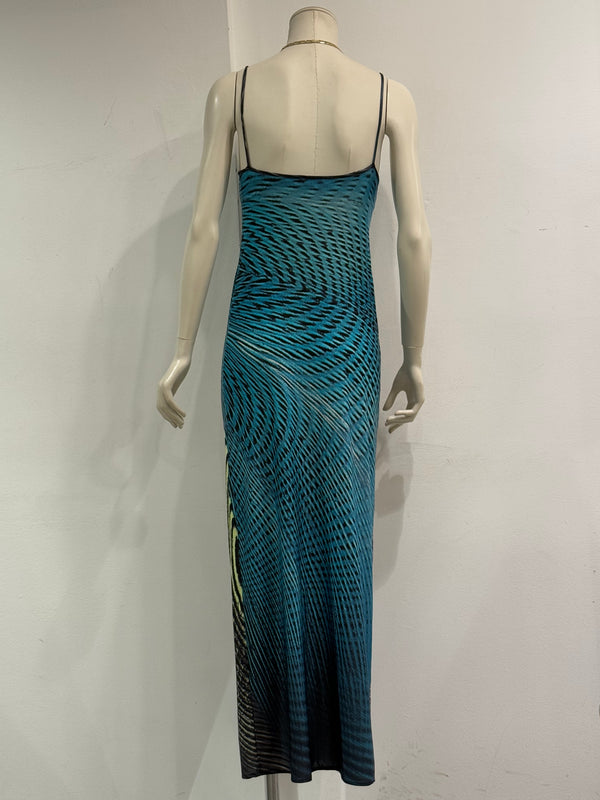 S/S2001 Roberto Cavalli Psychedelic print chain evening dress