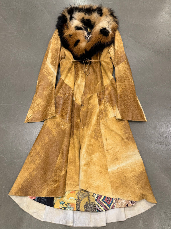 A/W2002 Roberto Cavalli fox fur distressed leather long coat
