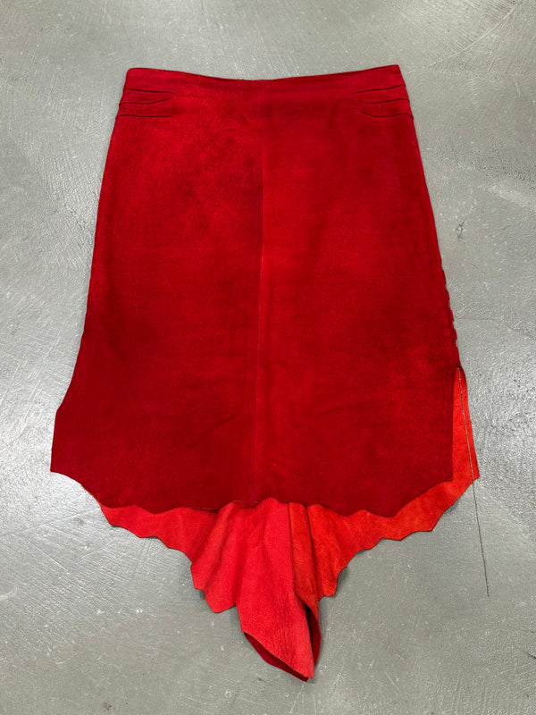 Roberto Cavalli red suede leather skirt