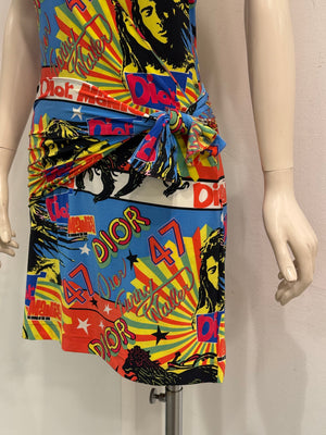 S/S2002 Christian Dior Rasta collection print halter mini dress