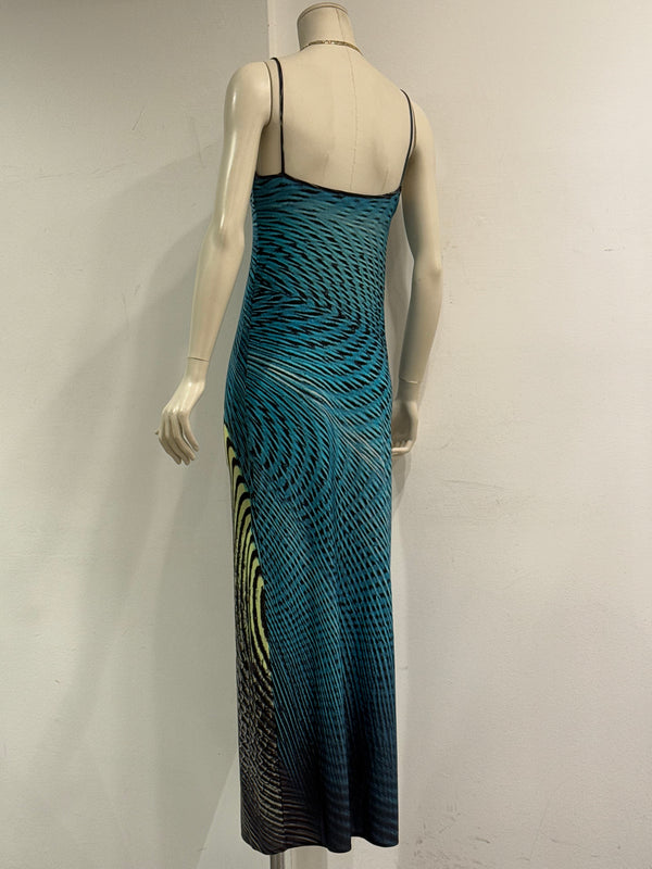 S/S2001 Roberto Cavalli Psychedelic print chain evening dress