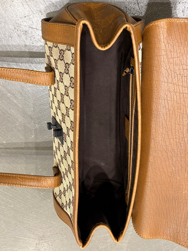 1990s Gucci monogram shoulder bag with bamboo detail