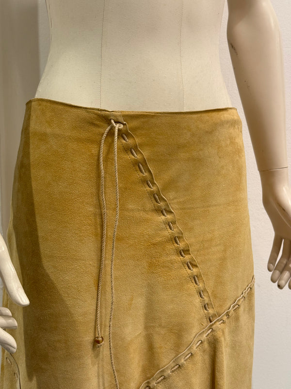 S/S2002 Dolce & Gabbana patchwork asymmetrical suede leather skirt