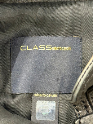 2000s Roberto Cavalli safety pin military leather jacket