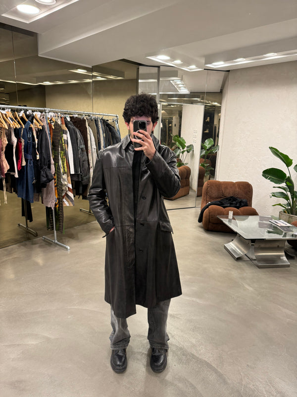 1990s Fendi Matrix long leather coat