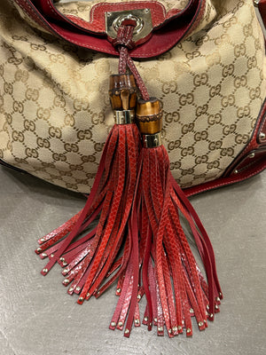 2008 Gucci x Unicef Indy GG canvas snakeskin hobo bag