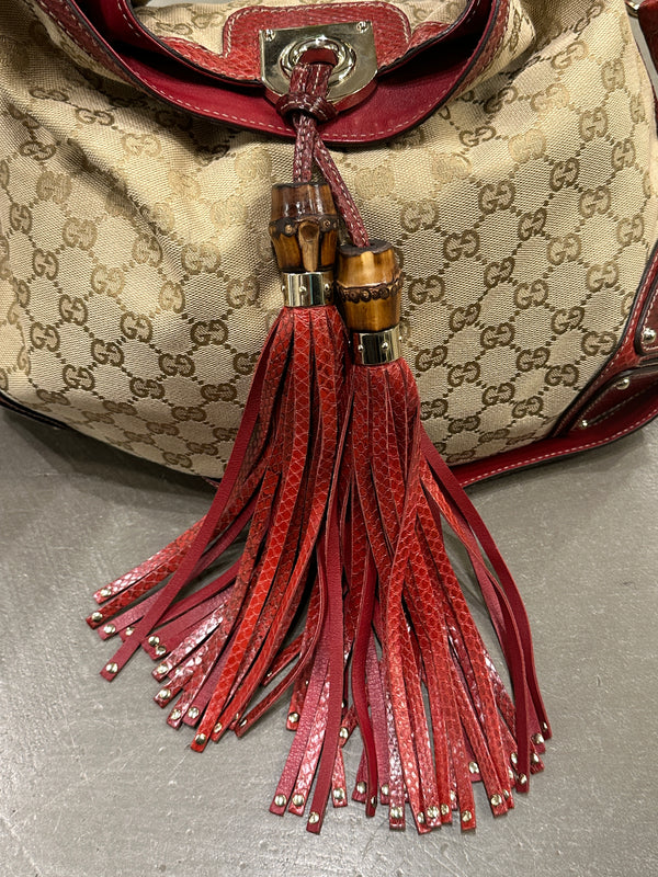 2008 Gucci x Unicef Indy GG canvas snakeskin hobo bag