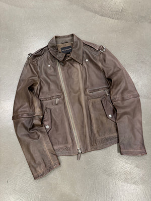 2010s Emporio Armani sample modular asymmetrical biker leather jacket