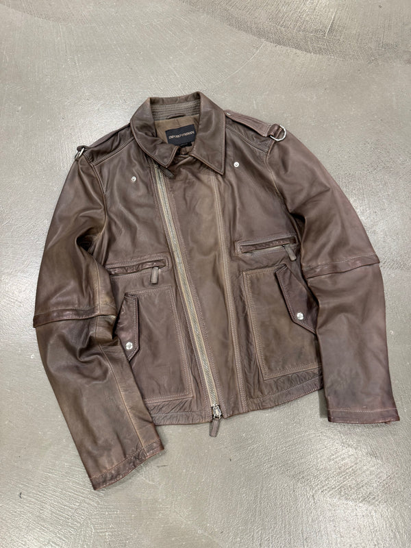 2010s Emporio Armani sample modular asymmetrical biker leather jacket