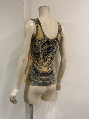 2000s Jean Paul Gaultier printed mesh tank top