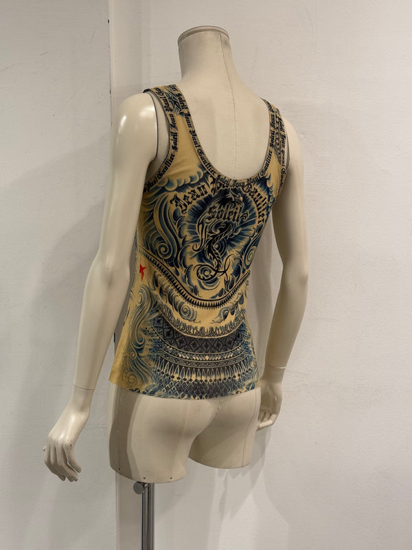 2000s Jean Paul Gaultier printed mesh tank top