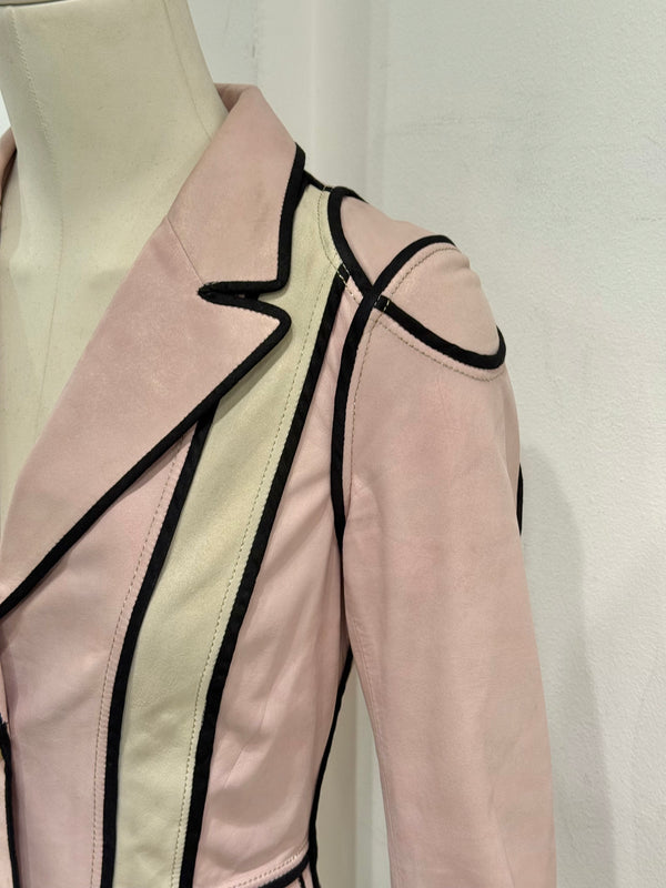 2000s Roberto Cavalli fitted pink leather jacket