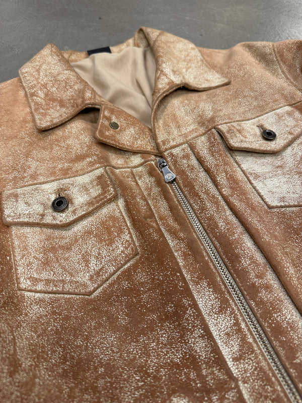 2004 Versace distressed rust cracked leather jacket